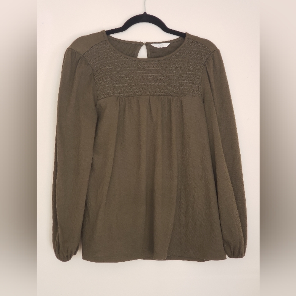 Long Sleeve, Olive Green Blouse